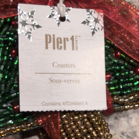 Pier 1 Green and Gold Beaded Christmas Tree Coasters - Picture 2 of 10